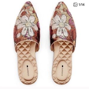 Birdies The Dove Pink Gold Petal Sequin Slip On Mules
Shoes flowers flats